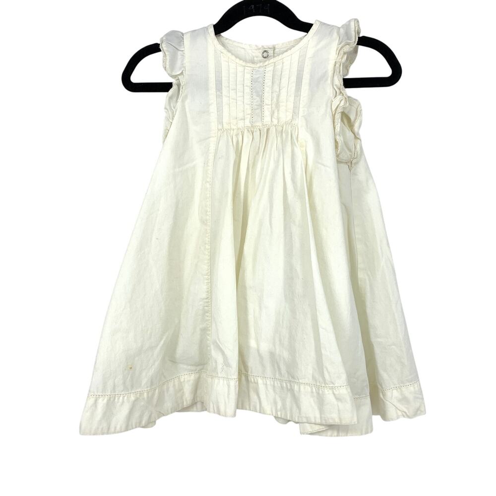 Petit Bateau A-Line Sleeveless Dress Girls Size 3T Cream White Ruffles Pintucks